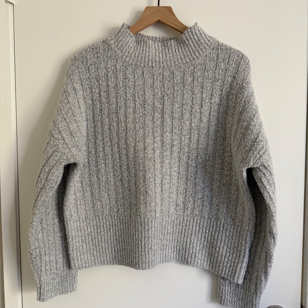 William Rast Grey Ribbed Roll Neck Sweater L Minimalist Cottagecore Fisherman